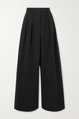 Pleated Cotton-twill Wide-leg Pants - Black