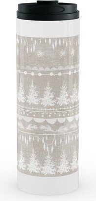 Travel Mugs: Vintage Christmas Stripe Stainless Mug, White, 16Oz, Gray