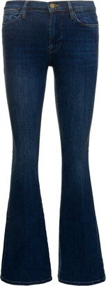 Dark Blue Medium Rise Flare Jeans in Cotton Blend Denim Woman