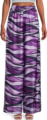 Renee C. Print Satin High Rise Wide Leg Pants