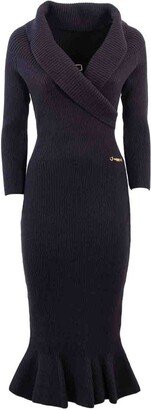 Crossover-Neckline Knit Midi Dress