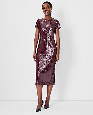 Petite Sequin Short Sleeve Sheath Dress