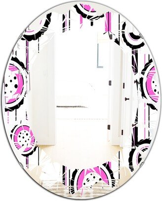 Designart 'Circular Retro Pattern I' Printed Modern Round or Oval Wall Mirror - Leaves