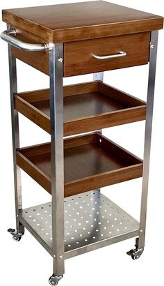 Eccostyle Solid Bamboo & Stainless Steel Kitchen Cart Tower with Drawer