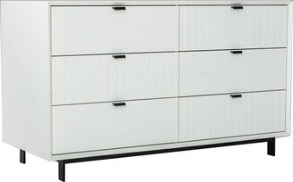 6 Drawer Wooden Dresser with Metal Handles and Legs, White and Black