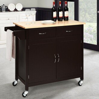 Modern Rolling Kitchen Cart Island with Wooden Top - 43 x 19.5 x 35.5