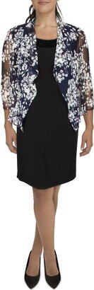 Petites Womens Mesh Printed Collarless Blazer