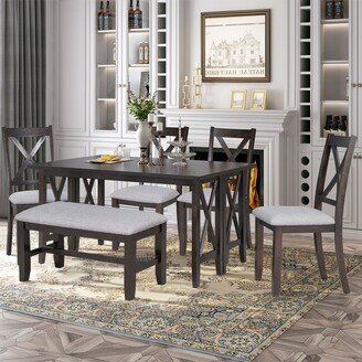 Nestfair 6-Piece Dining Table Set with 4 Chairs and Bench