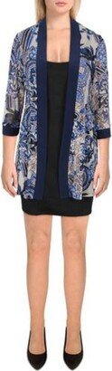 Petites Womens Mesh Printed Duster Blazer-AB