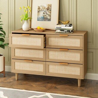 Modern Rattan Dresser with 6 Drawers,Bedroom,Living Room