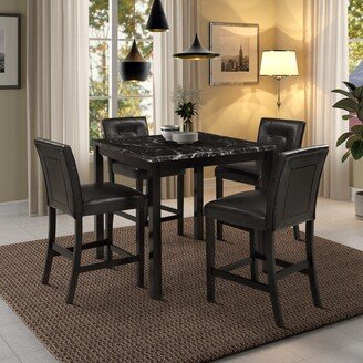 Aoolive 5-Piece Kitchen Table Set Marble Top Counter Height Dining Table Set with 4 Leather-Upholstered Chairs