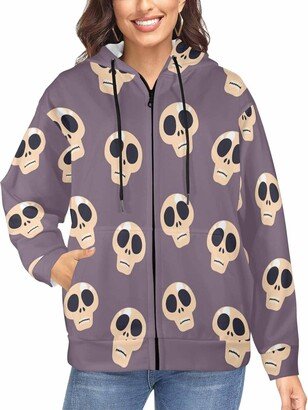 LOSARON Black Skull Women's Oversized Sweaters Comfortable Hoodie Zipper Drawstring Hooded Jackets Fall Outfits S