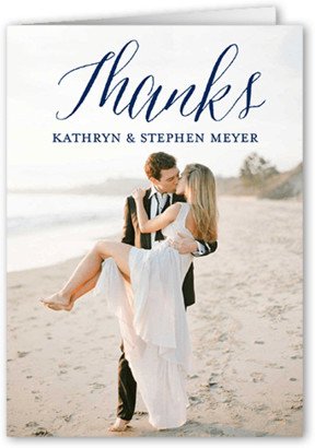 Wedding Thank You Cards: Happily Scripted Thank You Card, Blue, 3X5, Matte, Folded Smooth Cardstock
