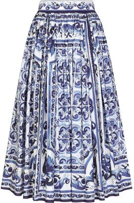 Majolica-print pleated maxi skirt