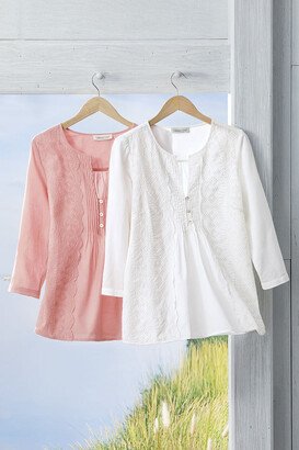 Women's Simplicity Eyelet Blouse - White - XS