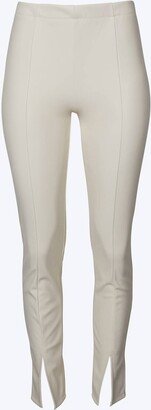 Goldie LONDON High-Rise Vegan Leather Split-Hem Pants In Ecru