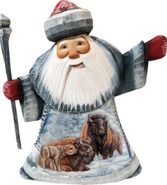 G.DeBrekht Woodcarved and Hand Painted Santa Buffalo Father Frost Santa Figurine