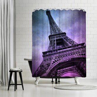 71 x 74 Shower Curtain, Modern Art Paris Eiffel Tower Purple by Melanie Viola