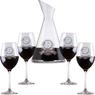 Etched Slant Wine Carafe Decanter With 4 Glasses Gift Set