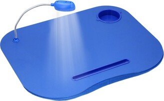 Hastings Home Portable Cushioned Lap Desk with Removable Gooseneck LED Light, Cup Holder, and Pen Slot - Blue