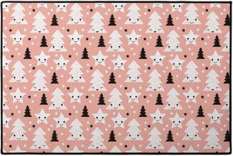 Door Mats: Merry Christmas Kawaii - Pink Door Mat, Pink