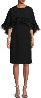 Mikael Aghal Ostrich Feather Cape Sheath Dress
