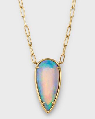 David Kord 18K Yellow Gold Necklace with Pear Shape Opal on Paper Clip Chain, 5.95tcw