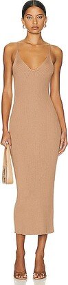 Allison Ribbed Dress in Tan