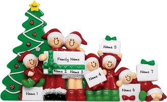 Family Of 7 Opening Presents - Christmas Ornament Holiday Table Decor Our Grandchildren Personalized Gift For Grandparents