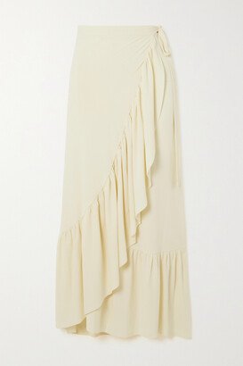 Julia Ruffled Stretch-twill Pareo - Ecru