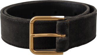 Brown Velvet Gold Tone Logo Metal Waist Buckle Women's Belt