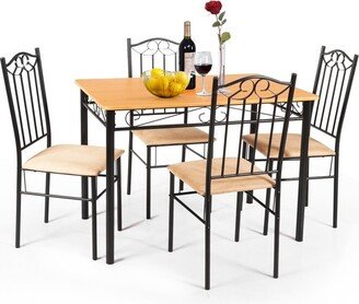 5 PC Dining Set Wood Metal 30 Table and 4 Chairs Black Kitchen Breakfast Furniture