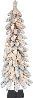 Puleo 4' Pre-Lit Flocked Alpine Pencil Artificial Christmas Tree