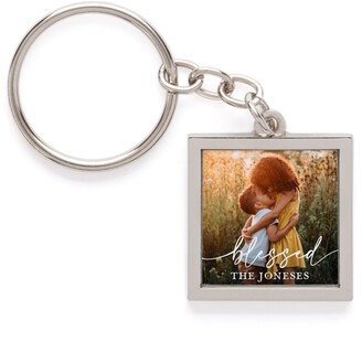 Key Rings: Simple Blessed Script Pewter Key Ring, White