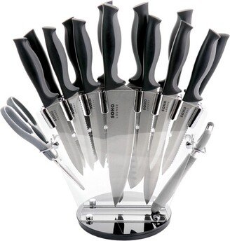 Soho Lounge 16 Piece Stainless Steel Cutlery Knife Set in Black With Acrylic Stand