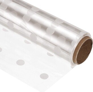 Unique Bargains Cellophane Wrap Roll Wrapping Paper White Polka Dots 49ft x 16.1in 2.2 Mil - Clear