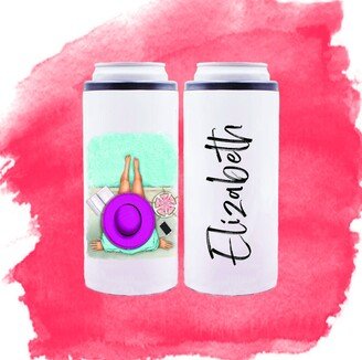 Pool Side Personalized Slim Can Cooler Beach Vacation Bachelorette Party Skinny