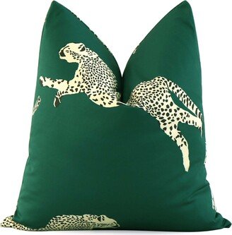 Scalamandre Leaping Cheetah Evergreen Green Throw Pillow Cover, Animal Print Decor, Safari Nursery, Square & Lumbar Sham, Designer