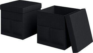 Hastings Home 2-Pack Folding Ottoman Cubes, Black