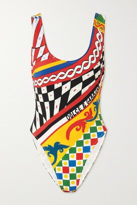 Printed Open-back Swimsuit - Yellow