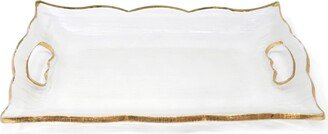 Rectangular Glass Tray with Handles and Gold-Tone Rim, 13.75