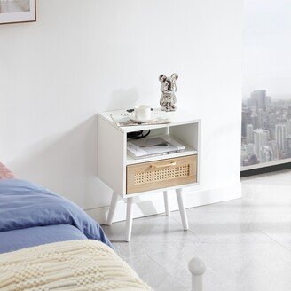 WANSE Modern nightstand with drawer,Side table with Power Outlet & USB Ports