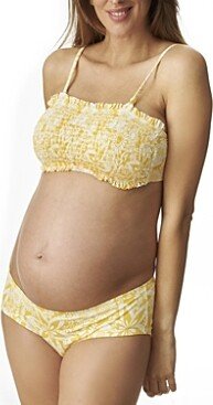 Smocked Hibiscus Print Maternity 2 Piece Swimsuit