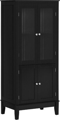 kleankin Bathroom Floor Cabinet with 2 Storage Cabinets, Tempered Glass Door, Freestanding Linen Tower with Adjustable Shelves for Living Room, Black