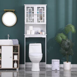 EROMMY Over-The-Toilet Storage, Wooden Bathroom Organizer, with 2 Glass Doors & Adjustable Shelf for Bathroom - 23*8*67