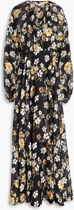 Mikael Aghal Gathered floral-print chiffon maxi dress