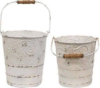 2/Set Shabby Chic Ornate Buckets - H - 8.00 in. W - 7.00 in. L- 7.00 in.