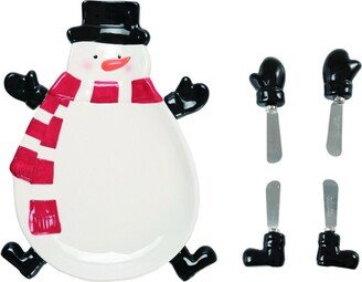 Dolomite 13 in. White Christmas Snowman Bowl with Spreaders Set of 5