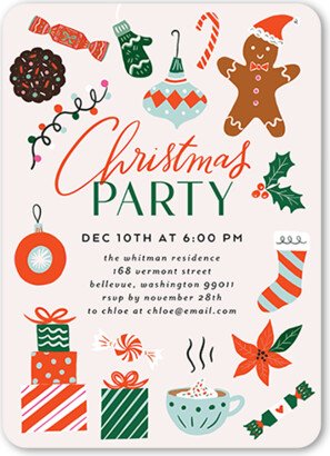 Holiday Invitations: Seasonal Symbols Holiday Card Invitation, Red, 5X7, Standard Smooth Cardstock, Rounded