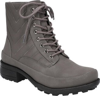 Elsie Womens Faux Leather Pull On Combat & Lace-up Boots